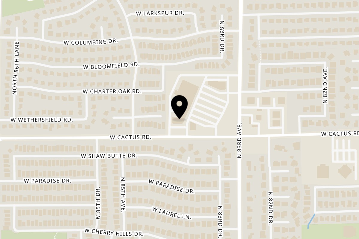 Map showing the location of Salad World on 8390 W Cactus Rd #109 in Peoria